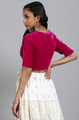 Janasya Women'S Pink Velvet Stitched Blouse 4
