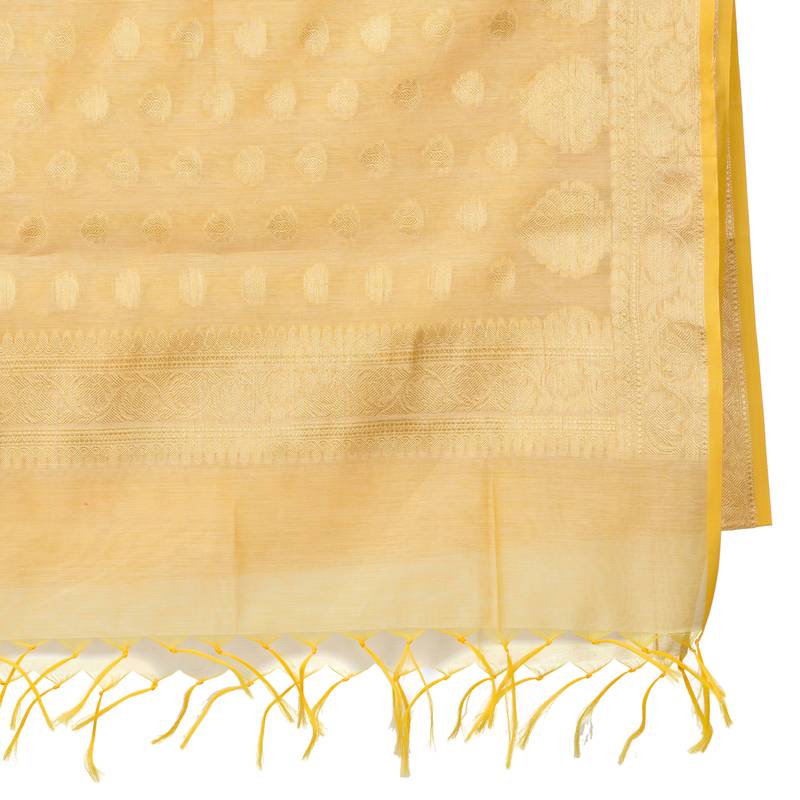 Naveera Women's Light Beige Cotton Chanderi Banarasi Dupatta