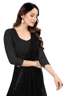 Black embroidered net saree with blouse 2