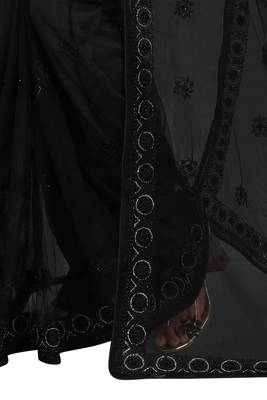 Black embroidered net saree with blouse 3