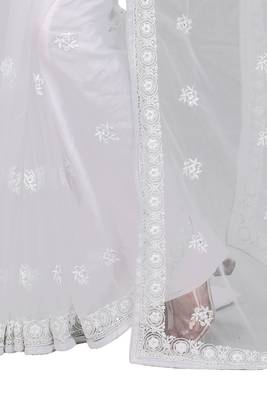 White embroidered net saree with blouse 3