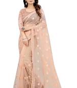 Peach embroidered net saree with blouse