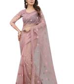 Lavender embroidered net saree with blouse