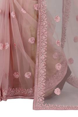 Lavender embroidered net saree with blouse 3
