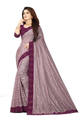 Lavender embroidered net saree with blouse 1