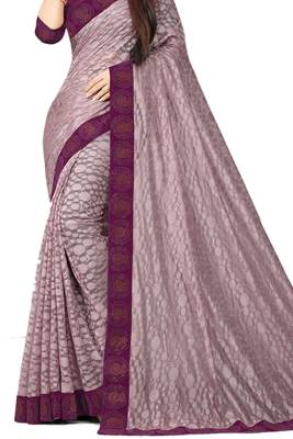 Lavender embroidered net saree with blouse 2