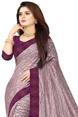 Lavender embroidered net saree with blouse 3