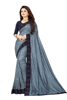 Grey embroidered net saree with blouse 1