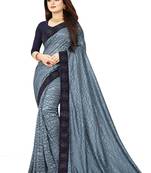 Grey embroidered net saree with blouse