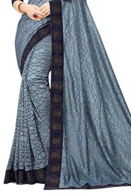 Grey embroidered net saree with blouse 2