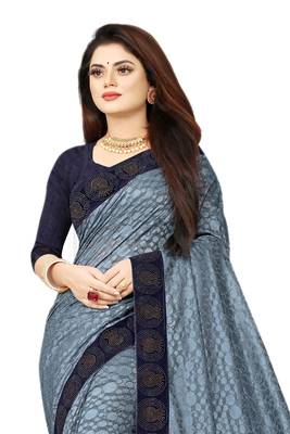 Grey embroidered net saree with blouse 3