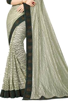 Green embroidered net saree with blouse 2