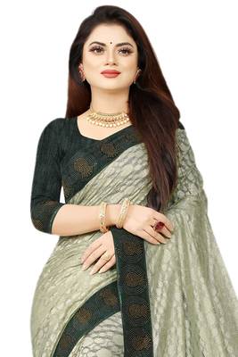 Green embroidered net saree with blouse 3