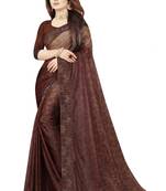 Brown embroidered net saree with blouse