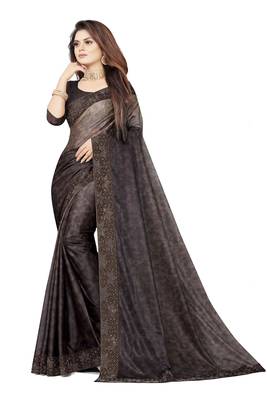 Brown embroidered net saree with blouse 1
