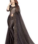 Brown embroidered net saree with blouse