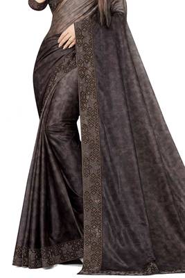 Brown embroidered net saree with blouse 2