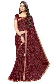 Maroon printed chiffon saree with blouse
