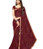 Maroon printed chiffon saree with blouse