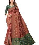 Women's Maroon Jacquard Banarasi Cotton  Silk Blend Banarasi Style Bandhani Fusion Style 