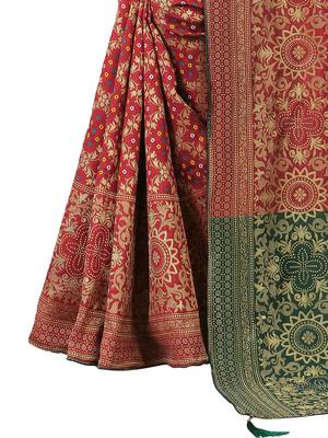 Women's Maroon Jacquard Banarasi Cotton  Silk Blend Banarasi Style Bandhani Fusion Style  5