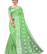Women'S Green Tissue Silk Silver Jacquard Woven Zari Tree Pattern Ethnic Motifs Saree With Blouse Piece