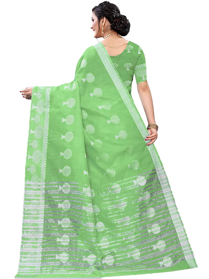 Leeza Store Women'S Green Tissue Silk Silver Jacquard Woven Zari Tree Pattern Ethnic Motifs Saree With Blouse Piece