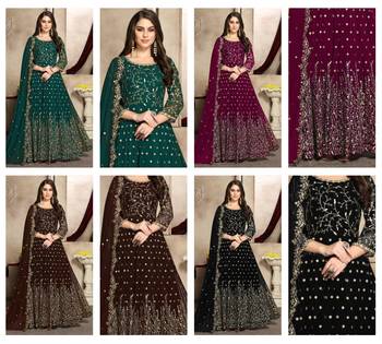 Party Wear Semi stiched Salwar Suit (Set Of 4) 1