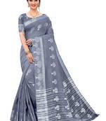 Leeza Store Women's Grey Tissue Silk Silver Jacquard Woven Zari Tree Pattern Ethnic Motifs Saree With Blouse Piece