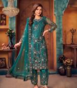 Rama Heavy Designer Embroidery Work Net unstitched Long Length Kameez Pant wedding wear salwar suit