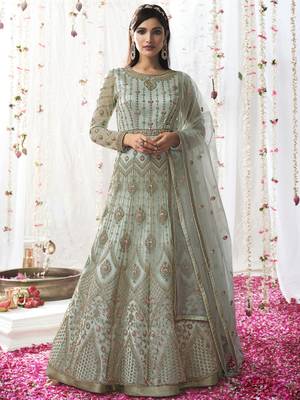 Turquoise embroidered net salwar 1