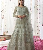 Turquoise embroidered net salwar