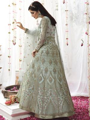 Turquoise embroidered net salwar 2