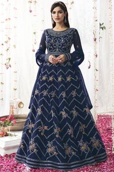 Navy blue embroidered net salwar