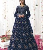 Navy blue embroidered net salwar