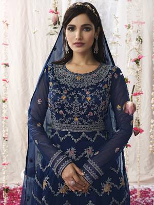 Navy blue embroidered net salwar 3