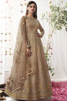 Beige embroidered net salwar