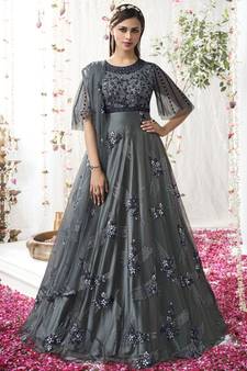 Grey embroidered net salwar