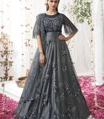 Grey embroidered net salwar