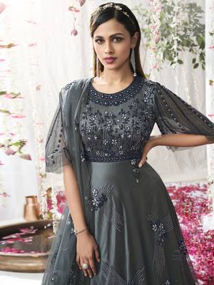 Grey embroidered net salwar 3