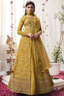 Yellow embroidered net salwar
