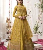 Yellow embroidered net salwar