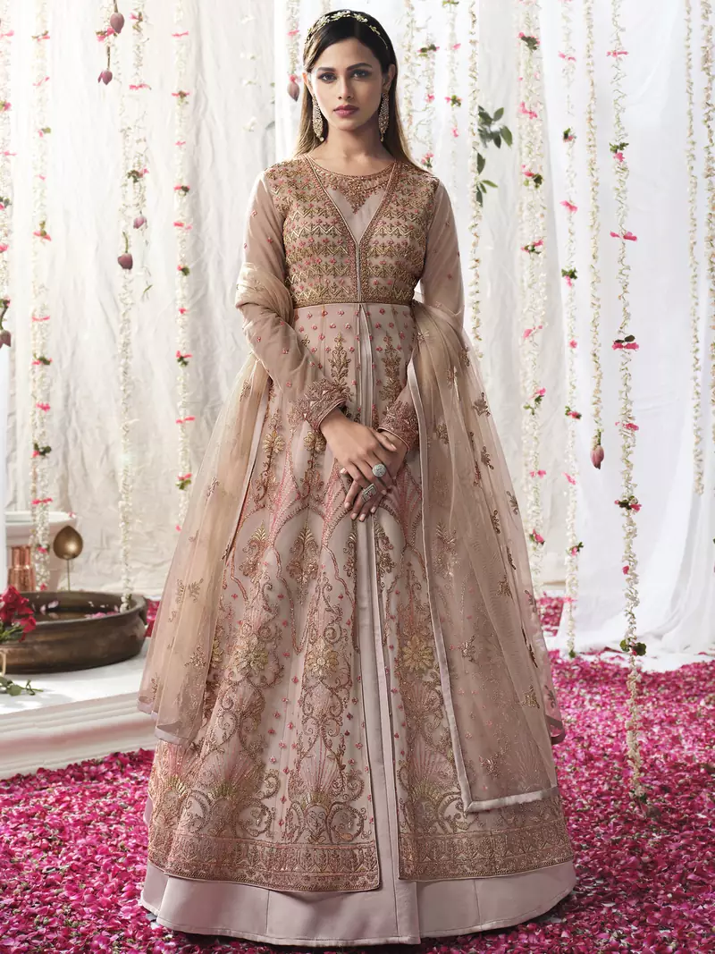 Pink embroidered net salwar