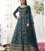 Teal embroidered net salwar