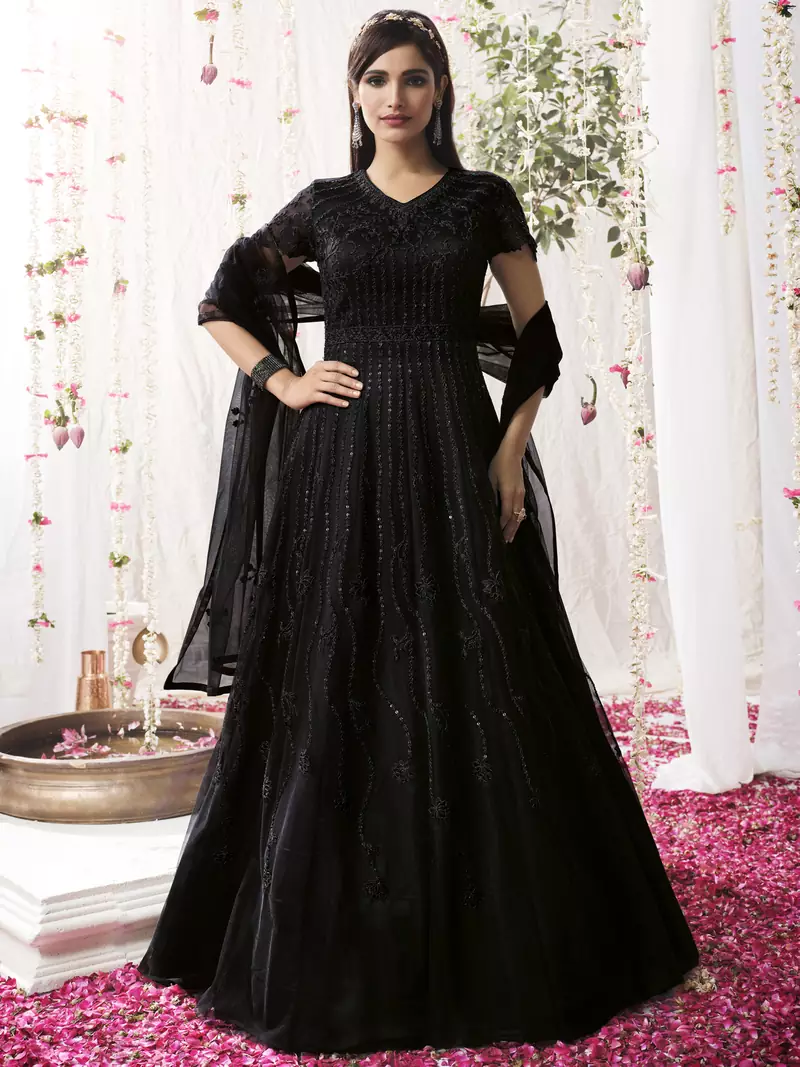 Black embroidered net salwar