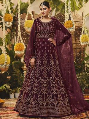 Wine embroidered net salwar 1