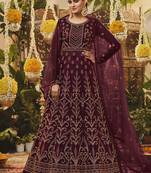 Wine embroidered net salwar