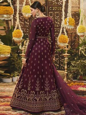 Wine embroidered net salwar 2