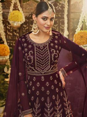 Wine embroidered net salwar 3