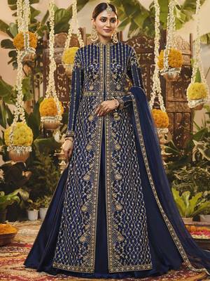 Navy blue embroidered net salwar 1